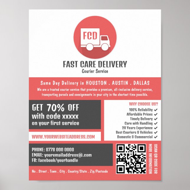 Courier Delivery Logo, Courier Service Advertising Poster (Front)