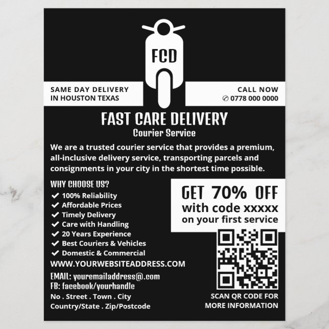 Courier Moped Logo, Courier Service Advertising Flyer (Front)