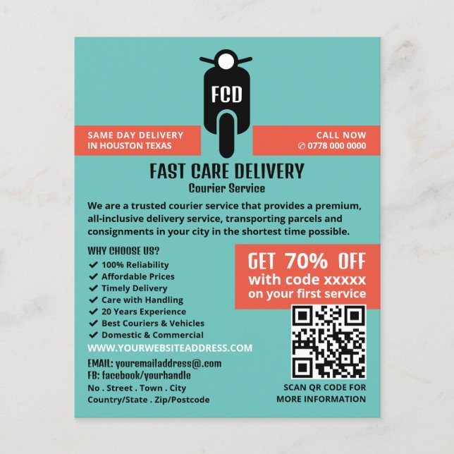 Courier Moped Logo, Courier Service Advertising Flyer (Front)