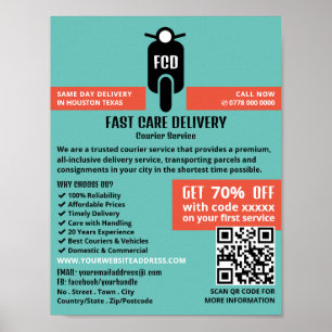 Courier Moped Logo, Courier Service Advertising Poster