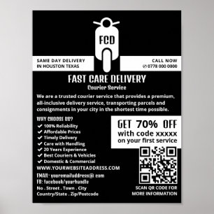 Courier Moped Logo, Courier Service Advertising Poster