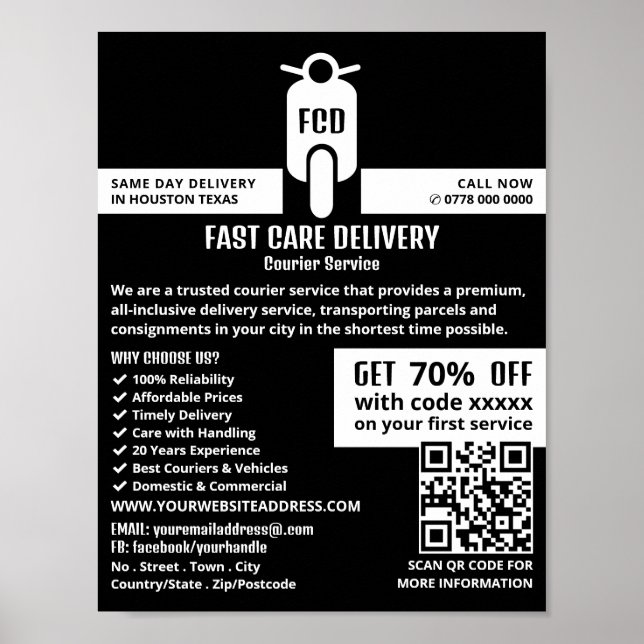 Courier Moped Logo, Courier Service Advertising Poster (Front)