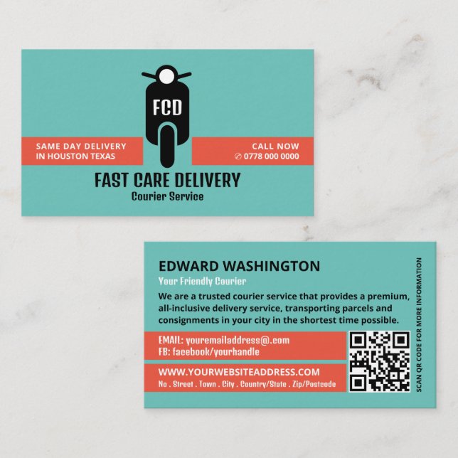 Courier Moped Logo, Courier Service Business Card (Front/Back)