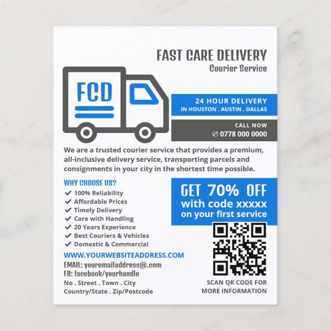 Courier Truck Logo, Courier Service Advertising Flyer (Front)