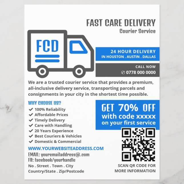 Courier Truck Logo, Courier Service Advertising Flyer (Front)
