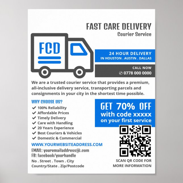 Courier Truck Logo, Courier Service Advertising Poster (Front)