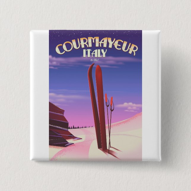 Courmayeur Italian ski poster 15 Cm Square Badge (Front)