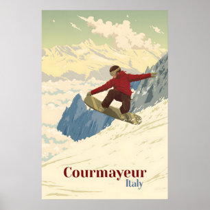 Courmayeur Snowboarding Travel Poster
