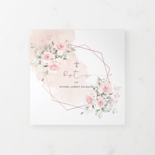 Couronne de Rose Aquarelle, Bapteme Tri-Fold Invitation