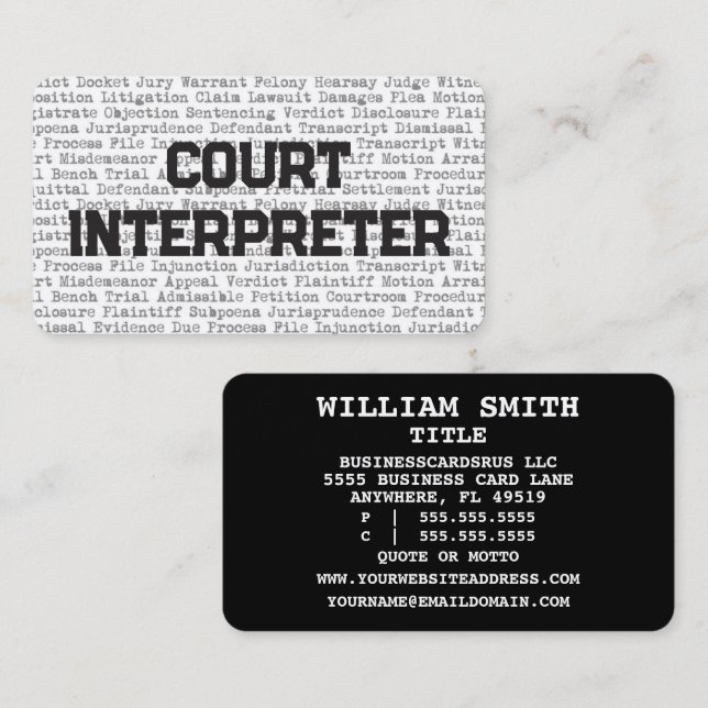Court Interpreter Legal Words Business Card (Front/Back)