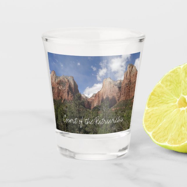 Court of the Patriarchs II at Zion National Park Shot Glass (Front)