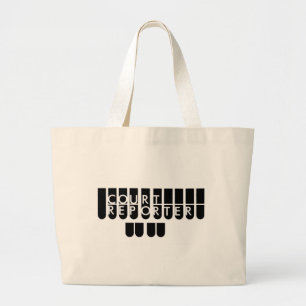 Court reporter keys black white large tote bag