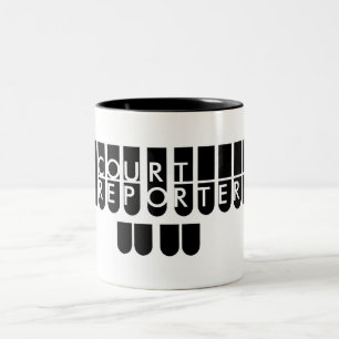 Court reporter keys black white Two-Tone coffee mug