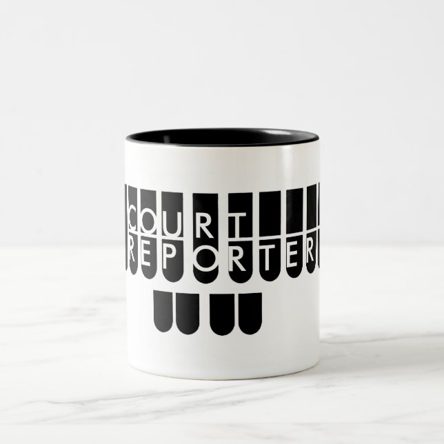 Court reporter keys black white Two-Tone coffee mug (Center)
