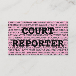 Court Reporter Words Business Card in Pink