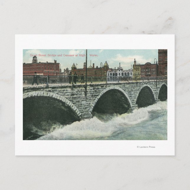 Court Street Bridge and Genesee at High Water Postcard (Front)