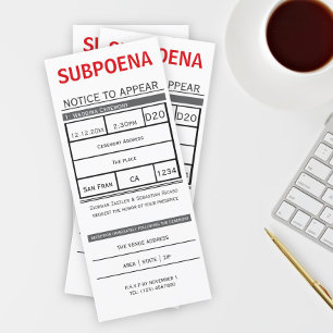 Court Subpoena Notice To Appear Novelty Wedding Invitation