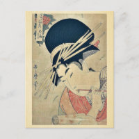 Courtesan chewing on the brush by Kitagawa,Utamaro