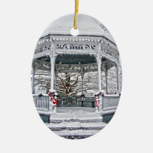 Courthouse Gazebo in the Snow Ceramic Ornament (Front)