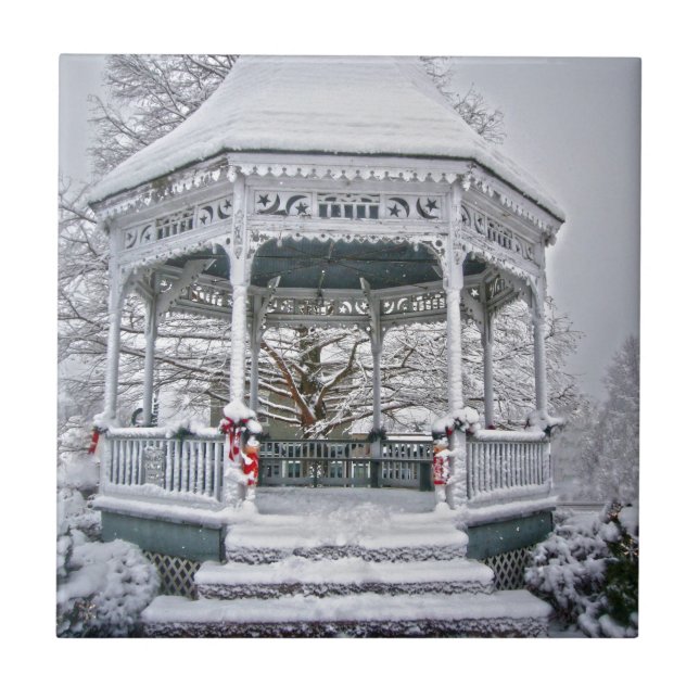 Courthouse Gazebo in the Snow Ceramic Tile (Front)
