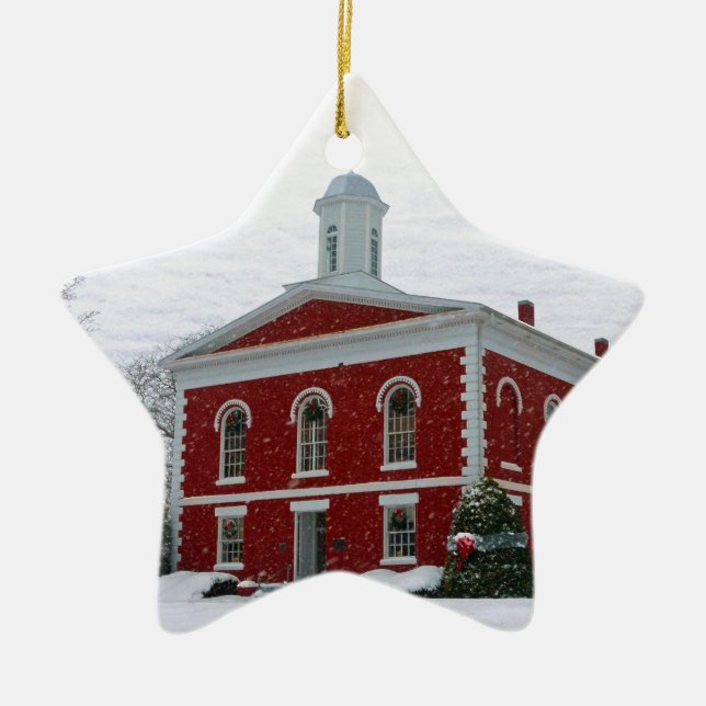 Courthouse Snow Ceramic Tree Decoration (Front)