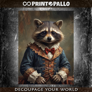Courtier racoon with bow tie in victorian era tissue paper