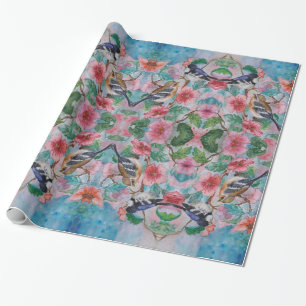 Courtship Cute Sparrows Wrapping Paper Watercolor