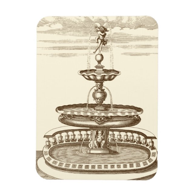 Courtyard Fountain with Ornamental Cherub Magnet (Vertical)