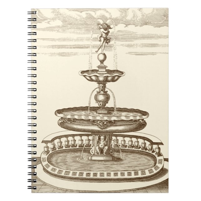 Courtyard Fountain with Ornamental Cherub Notebook (Front)