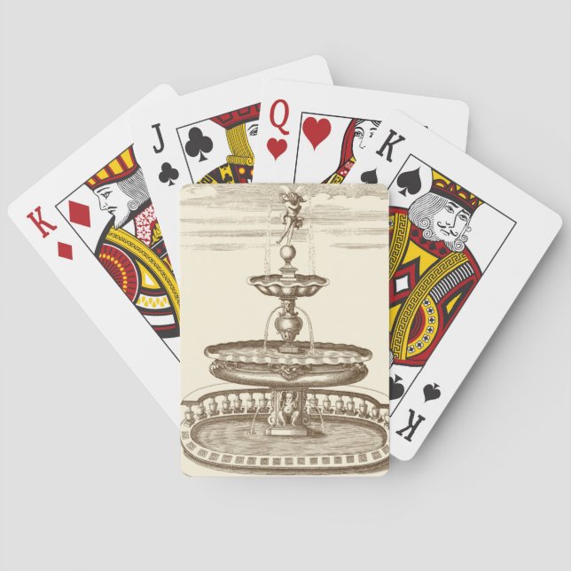 Courtyard Fountain with Ornamental Cherub Playing Cards (Back)