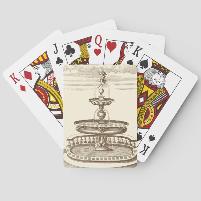 Courtyard Fountain with Ornamental Cherub Playing Cards (Back)