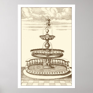 Courtyard Fountain with Ornamental Cherub Poster