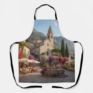 Courtyard of an Italian village with a church Apron