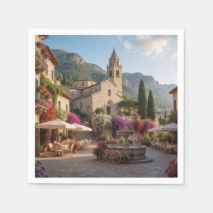 Courtyard of an Italian village with a church Napkin