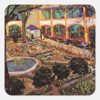 Courtyard of Hospital at Arles by Vincent van Gogh Square Sticker
