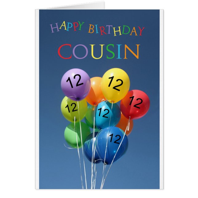 Cousin 12th birthday coloured balloons (Front)