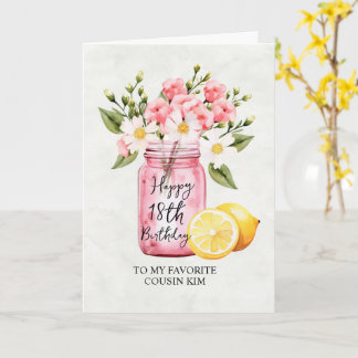 Cousin 18th Birthday Floral Jar Pink Greeting Card