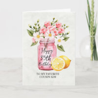 Cousin 35th Birthday Floral Jar Pink Greeting