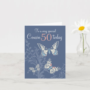 Cousin 50th birthday butterflies blue coral card