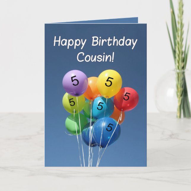 Cousin 5th birthday coloured balloons card (Front)