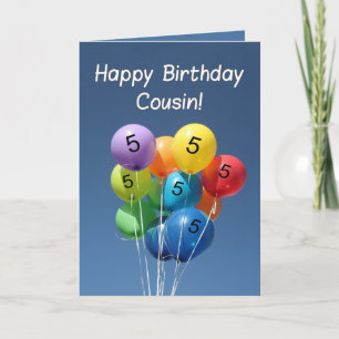 Cousin 5th birthday coloured balloons card