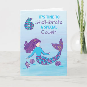 Cousin 6th Birthday Sparkly Look Mermaid Card