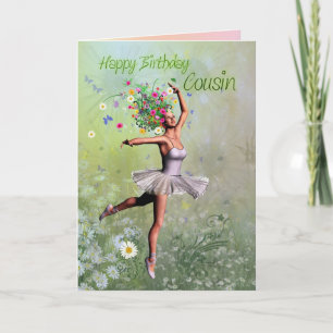 Cousin, a ballerina flower fairy birthday card