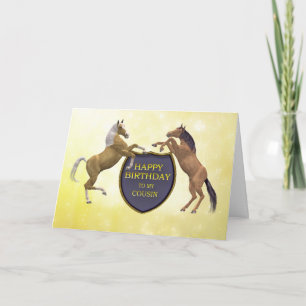 Cousin, a birthday card with rearing horses