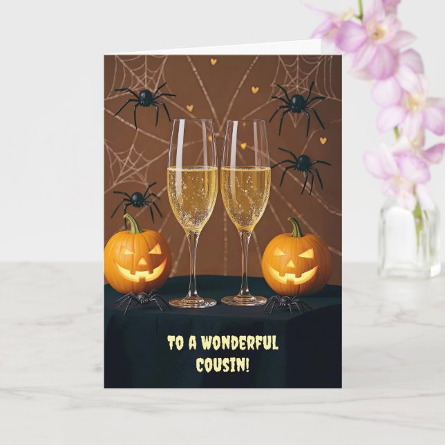 Cousin Adult Happy Halloween Cute Funny Cheers Card (Orchid)