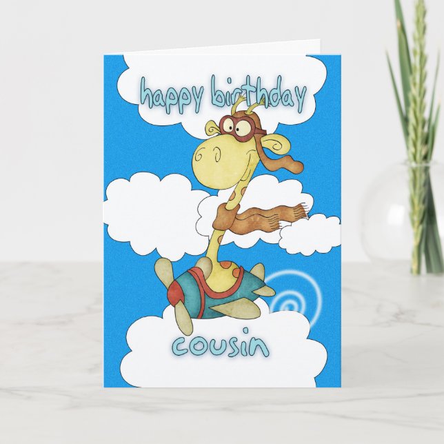 Cousin Aeroplane / Aeroplane Giraffe Birthday Card (Front)