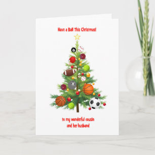 Cousin and Husband Christmas Tree Decorated Balls Holiday Card