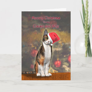 Cousin and wife, a cat in a Christmas hat Holiday Card