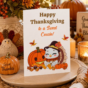 Cousin Baby Turkey & Pumpkin Thanksgiving Card