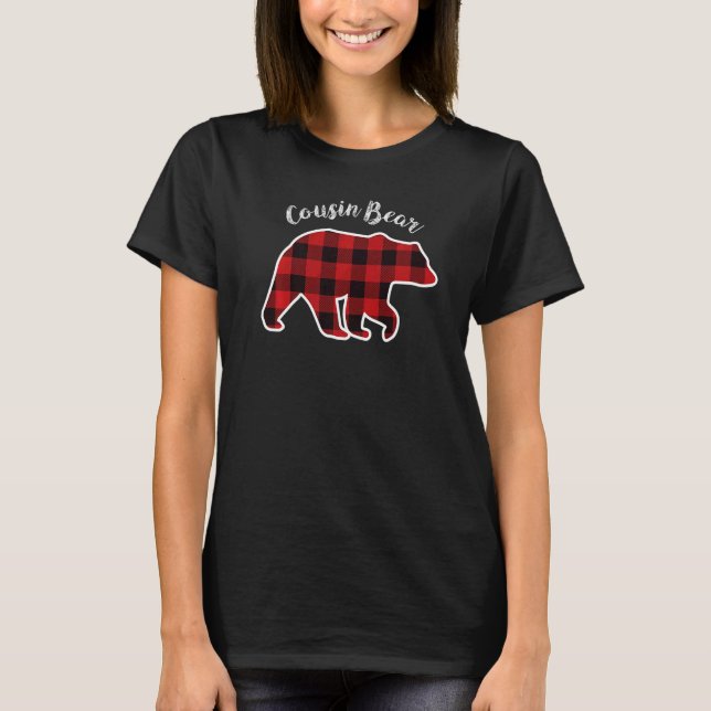 Cousin BEAR  Kids Red Plaid Christmas Pajama Famil T-Shirt (Front)